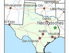 map of Texas with Nacogdoches highlighted