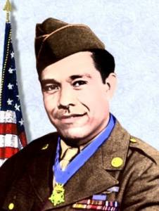 Sylvestre Herrera in U.S. Army uniform, wearing Medal of Honor - Texas World War II Heroes