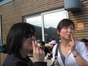 Korean women smoking in no-smoking area