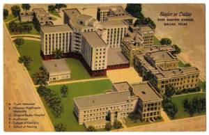 aerial view of Baylor Hospital in Dallas in the 1950s