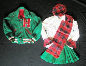 Hill Junior High School Lassies uniform, green, white and red