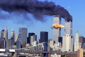 New York's twin towers burning