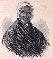 Catherine Ferguson in dark shawl and white bonnet