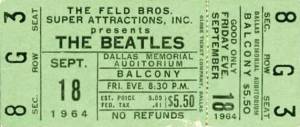 ticket to Beatles concert in Dallas, 1964