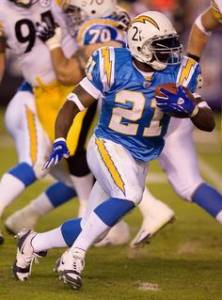 LaDainian Tomlinson in bright blue San Diego Chargers uniform