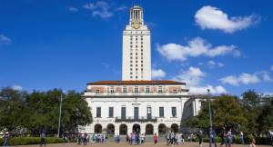University of Texas Tower, with blue skies