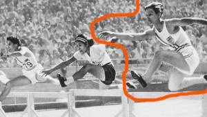 Babe Didrikson hurdling in 1932 Olympics