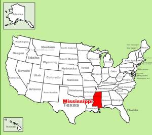 USA map with Mississippi in red