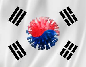 ROK flag with corona virus in center