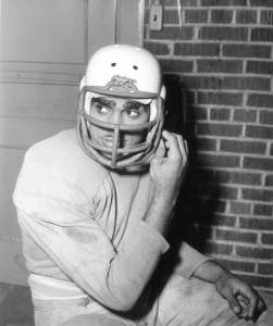 Johnny Bright wearing face mask helmet